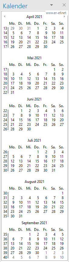oArch - Kalender Seitliche Panel